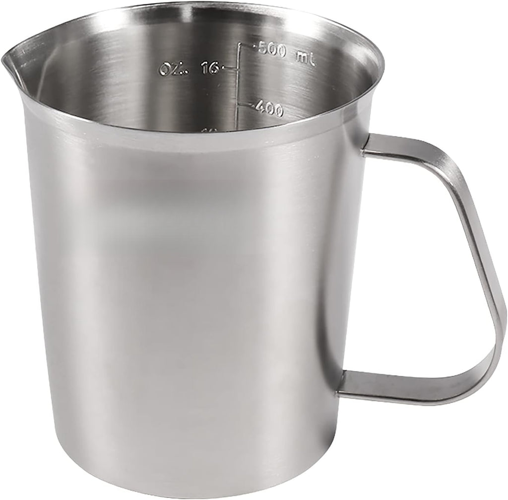 Metal Measuring Cup with Handle (Upgraded, 3 Marking Including Cup/ML/Ounce Scale), 16 Ounces (0.5 Liter, 2 Cup)