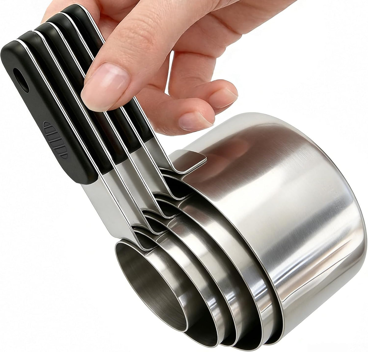 Magnetic Handles 5 Piece Stainless Steel Measuring Cups, Black, Kitchen Gadgets for Measure Liquid and Dry Ingredients, Cooking & Baking