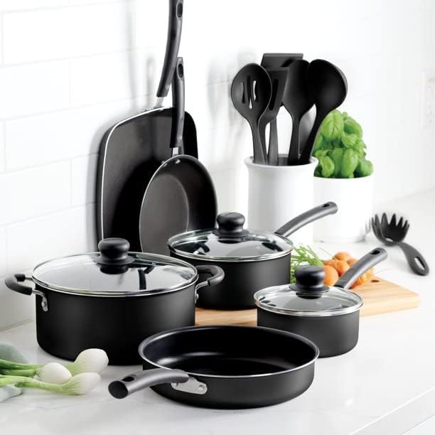 Primaware 15-Piece Non Stick Pots and Pans Set, Storm | Aluminum Nonstick Cookware Kitchen Set with Cooking Utensils