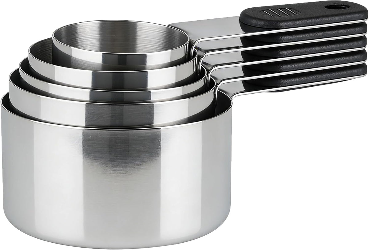 Magnetic Handles 5 Piece Stainless Steel Measuring Cups, Black, Kitchen Gadgets for Measure Liquid and Dry Ingredients, Cooking & Baking