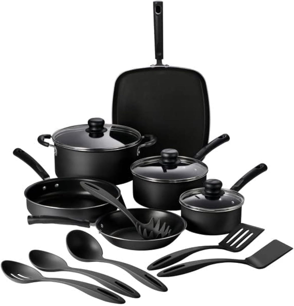 Primaware 15-Piece Non Stick Pots and Pans Set, Storm | Aluminum Nonstick Cookware Kitchen Set with Cooking Utensils