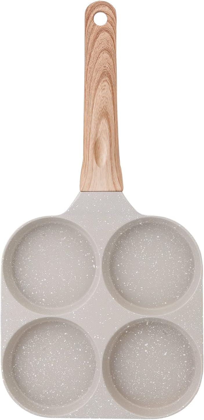 Four-Cup Fried Egg Pan, Medical Stone Non-Stick Frying Pan for Breakfast,Divided Skillet Suitable Gas Stove and Induction Cooker (3-inch eggs) White