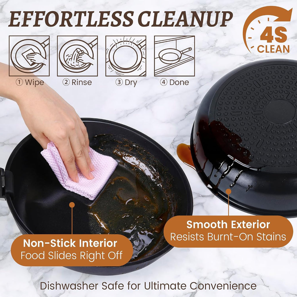 20-Piece Ceramic Nonstick Cookware Set | Detachable Handle, Stackable for RV | Oven & Dishwasher Safe