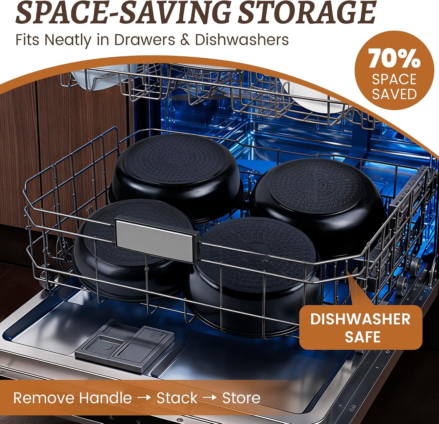 20-Piece Ceramic Nonstick Cookware Set | Detachable Handle, Stackable for RV | Oven & Dishwasher Safe
