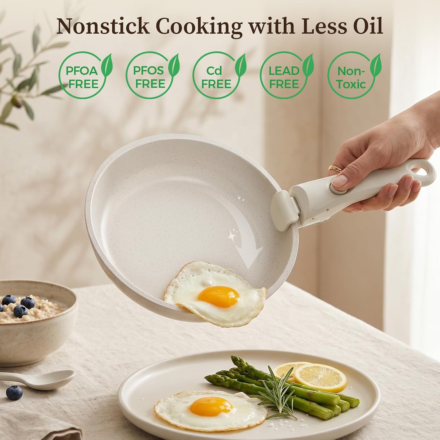 9Pcs Granite Nonstick Pots and Pans Set, Oven Safe, Stackable | Induction Compatible, Non-Toxic Cookware Set with Detachable Handle for RVs, Camping, PFOS/PFOA-Free