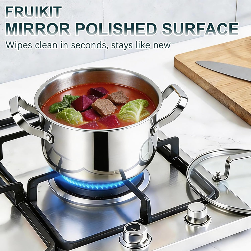 Stainless Steel Cookware Set - 20 PCS Pots and Pans Set with 3-Ply Stainless Steel Frying Pan, Professional Kitchen Cooking Set, Induction Compatible, Oven & Dishwasher Safe