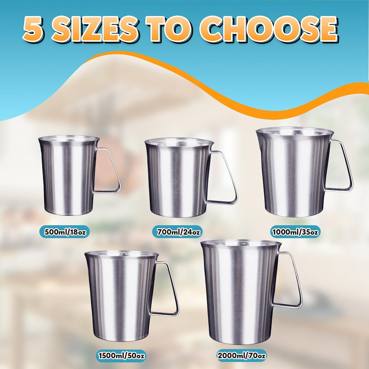 Stainless Steel Measuring Cup 18oz (2 Cup / 500ml), Heavy Duty Liquid Measuring Pitcher with Handle & Engraved Markings, Metal Measuring Cup for Coffee, Milk, Baking & Frothing