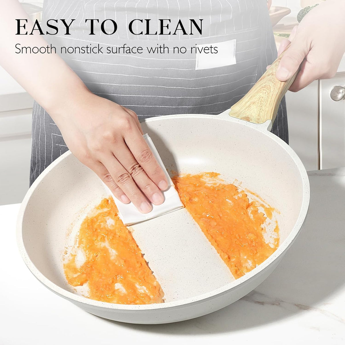 Nonstick Frying Pan Skillet - 9.5" White Granite Non Stick Fry Pans, Omelette Pan Healthy Stone Cookware Compatible with All Stovetops, PFOA Free