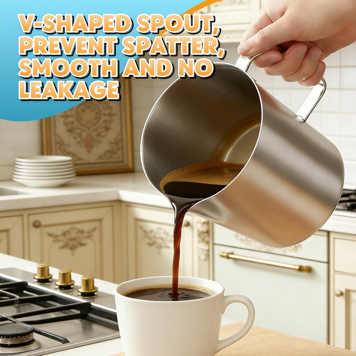 Stainless Steel Measuring Cup 18oz (2 Cup / 500ml), Heavy Duty Liquid Measuring Pitcher with Handle & Engraved Markings, Metal Measuring Cup for Coffee, Milk, Baking & Frothing