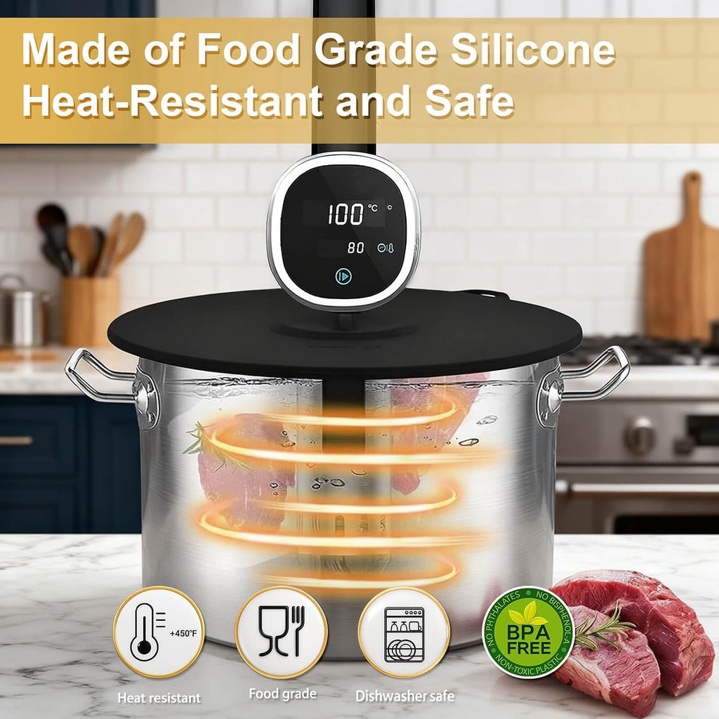 Sous Vide Precision Cooker Silicone Lids, Fits up to 11 pot, Compatible with Anova/Joule/Inkbird Culinary Sous Vide Precision Cookers, Prevent Water Evaporation and Retain Flavor (Black)