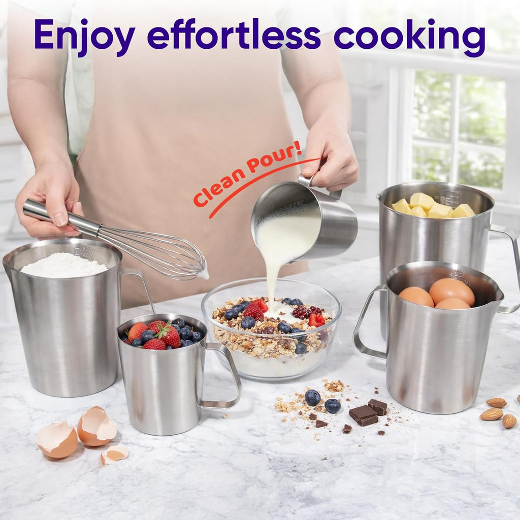 Metal Measuring Cup with Handle (Upgraded, 3 Marking Including Cup/ML/Ounce Scale), 16 Ounces (0.5 Liter, 2 Cup)