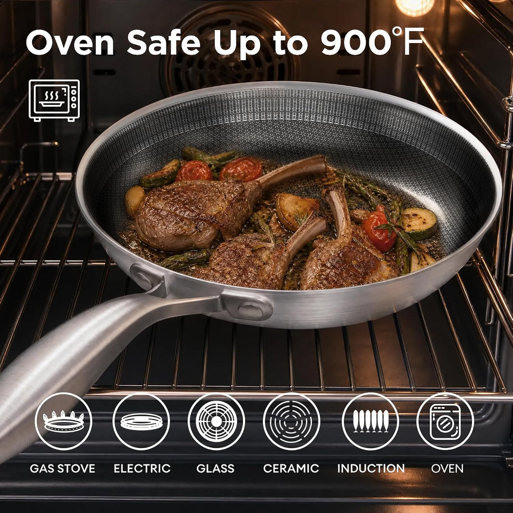 8-Inch Stainless Steel Pan, Hybrid Nonstick Frying Pan | 3-Ply Clad Cookware, Healthy & Non-Toxic, Dishwasher & Oven Safe, Stay-Cool Handle, Induction Compatible – Metal Utensil Safe