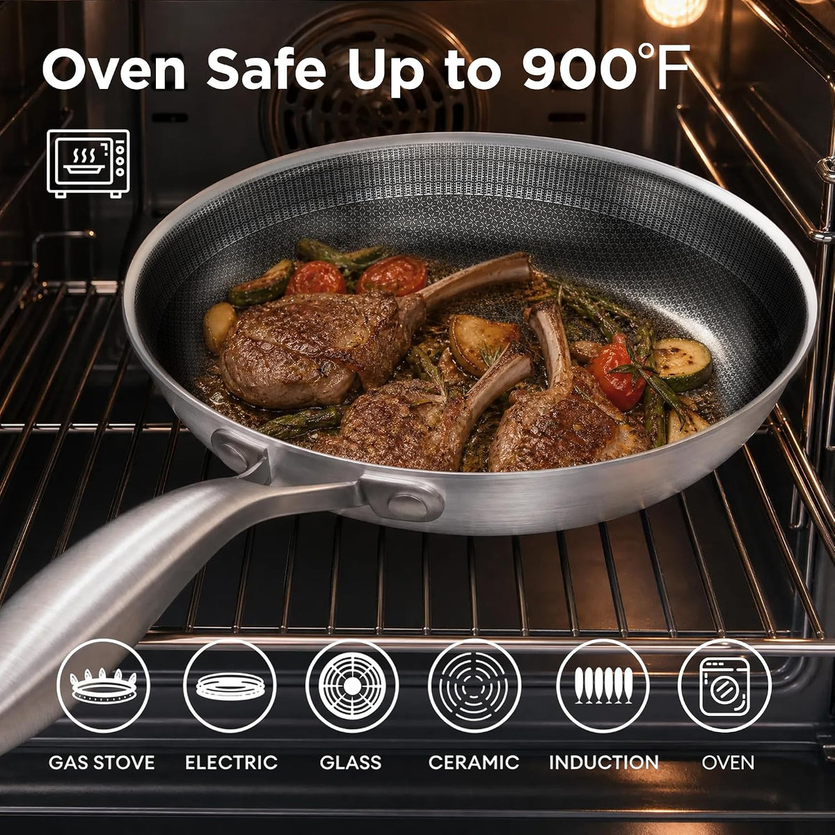 8-Inch Stainless Steel Pan, Hybrid Nonstick Frying Pan | 3-Ply Clad Cookware, Healthy & Non-Toxic, Dishwasher & Oven Safe, Stay-Cool Handle, Induction Compatible – Metal Utensil Safe
