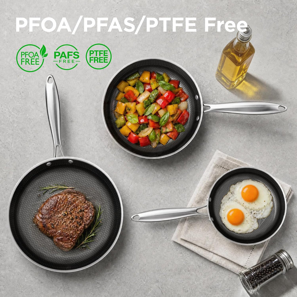 8-Inch Stainless Steel Pan, Hybrid Nonstick Frying Pan | 3-Ply Clad Cookware, Healthy & Non-Toxic, Dishwasher & Oven Safe, Stay-Cool Handle, Induction Compatible – Metal Utensil Safe