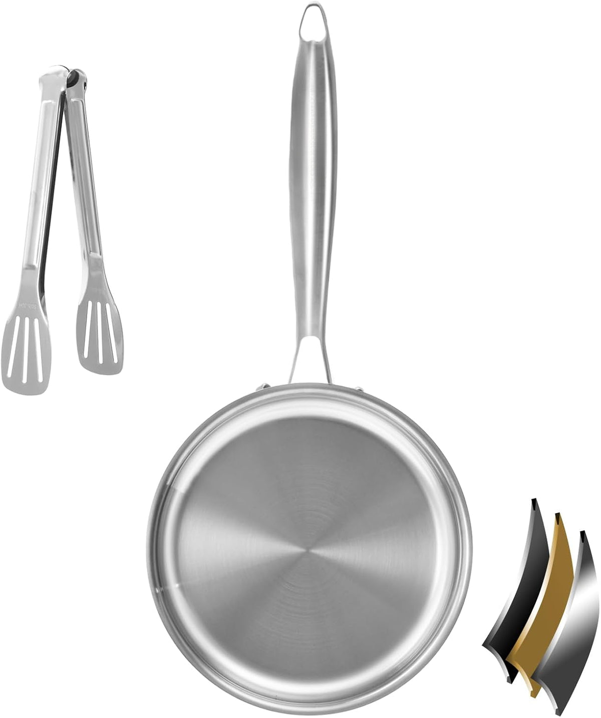 Tri-ply Stainless Steel Frying Pan 8 Inch Small Skillet for Chef's Cooking Pan Induction Oven Dishwasher Safe, Compatible with All Cooktops Up to 600℉ with Kitchen Tongs(Detachable Handle)