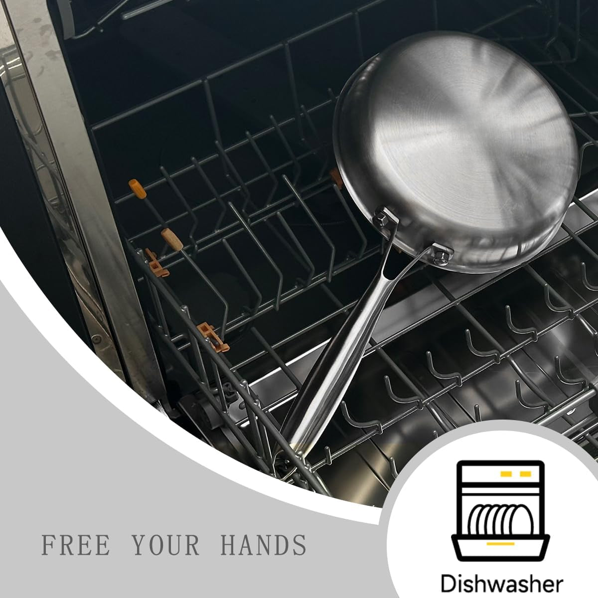 Tri-ply Stainless Steel Frying Pan 8 Inch Small Skillet for Chef's Cooking Pan Induction Oven Dishwasher Safe, Compatible with All Cooktops Up to 600℉ with Kitchen Tongs(Detachable Handle)