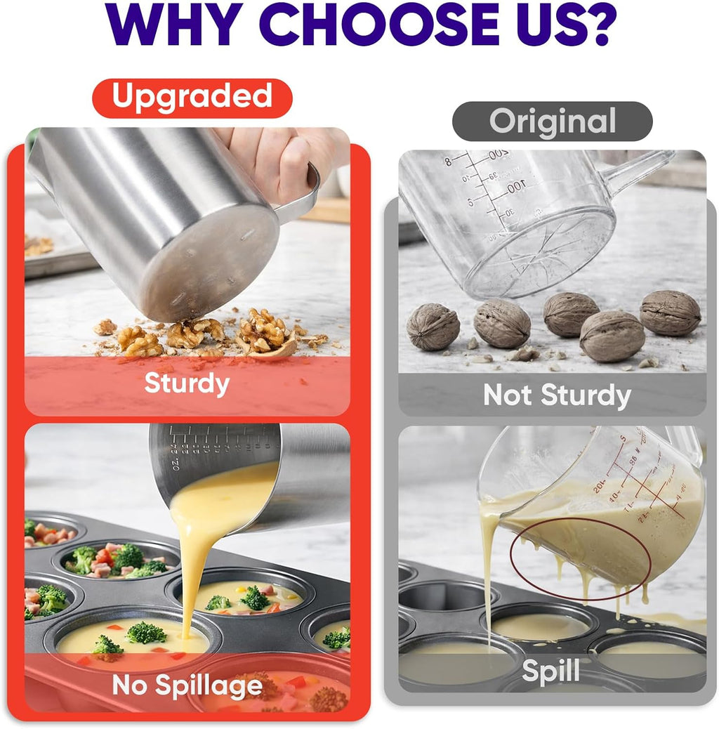 Metal Measuring Cup with Handle (Upgraded, 3 Marking Including Cup/ML/Ounce Scale), 16 Ounces (0.5 Liter, 2 Cup)