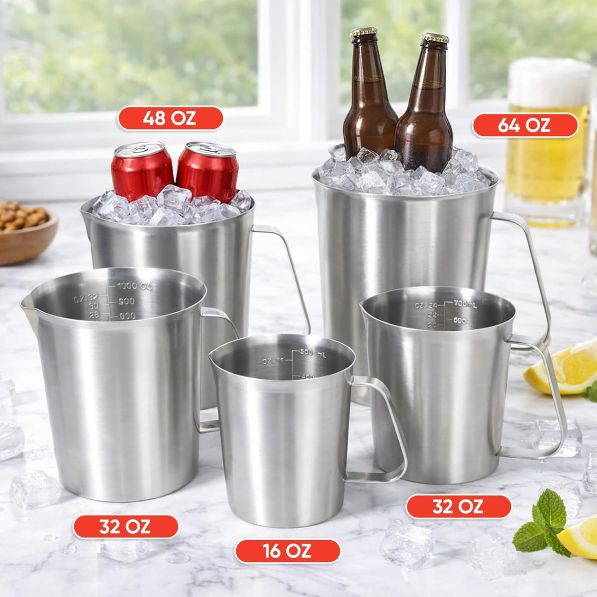 Metal Measuring Cup with Handle (Upgraded, 3 Marking Including Cup/ML/Ounce Scale), 16 Ounces (0.5 Liter, 2 Cup)
