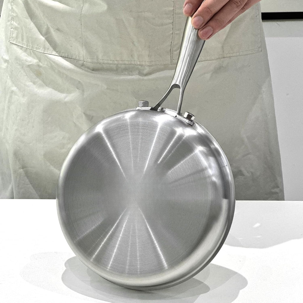 Tri-ply Stainless Steel Frying Pan 8 Inch Small Skillet for Chef's Cooking Pan Induction Oven Dishwasher Safe, Compatible with All Cooktops Up to 600℉ with Kitchen Tongs(Detachable Handle)
